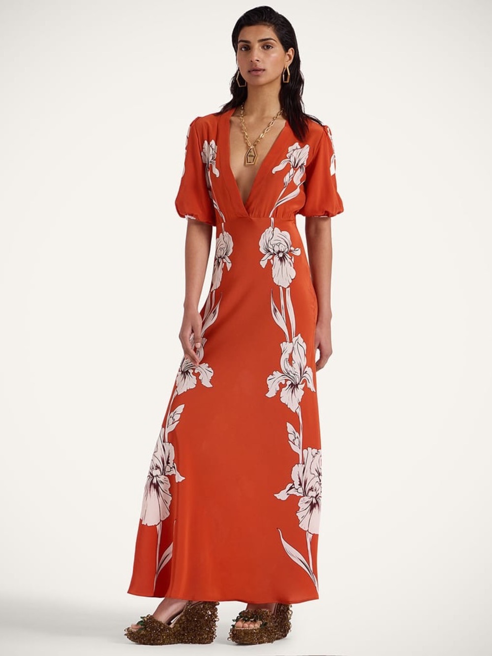 Marlene Dress Iris Placée Dark Orange in Crepe De Chine